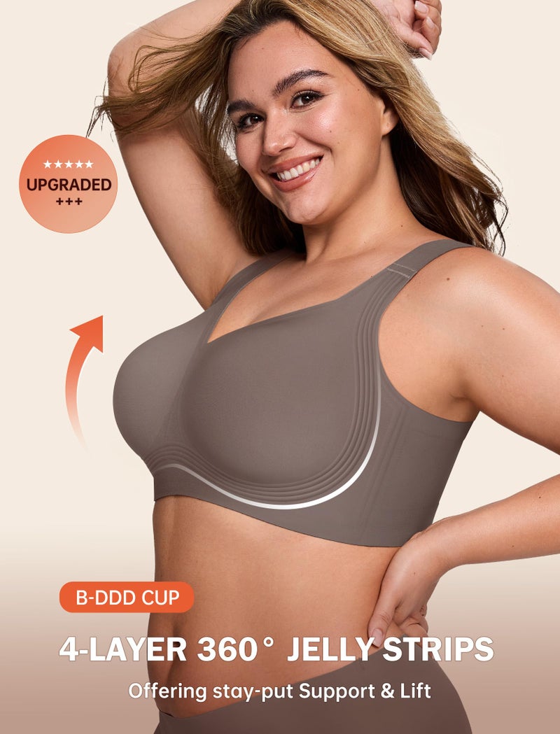 LetsJoli Jelly Bras for Women Push Up Bra Wireless No Underwire Supportive Full Coverage Plus Size for Older Women(Grey,XL) - Image 2