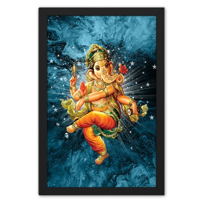 RITWIKAS WOOD ABSTRACT WALL ART OF DANCING GANESH JI WITH FRAME FOR HOME AND OFFICE DECOR 135 INCH X 95 INCH MULTI COLORED DIGITAL PAINTING