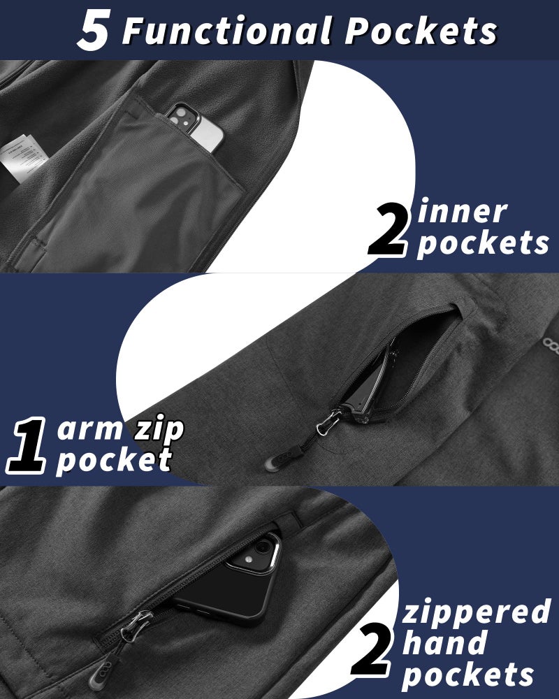 33,000ft Men's Hooded Softshell Jacket Waterproof Lightweight Insulated Windbreaker Fleece Lined Rain Shell Jacket - Image 3