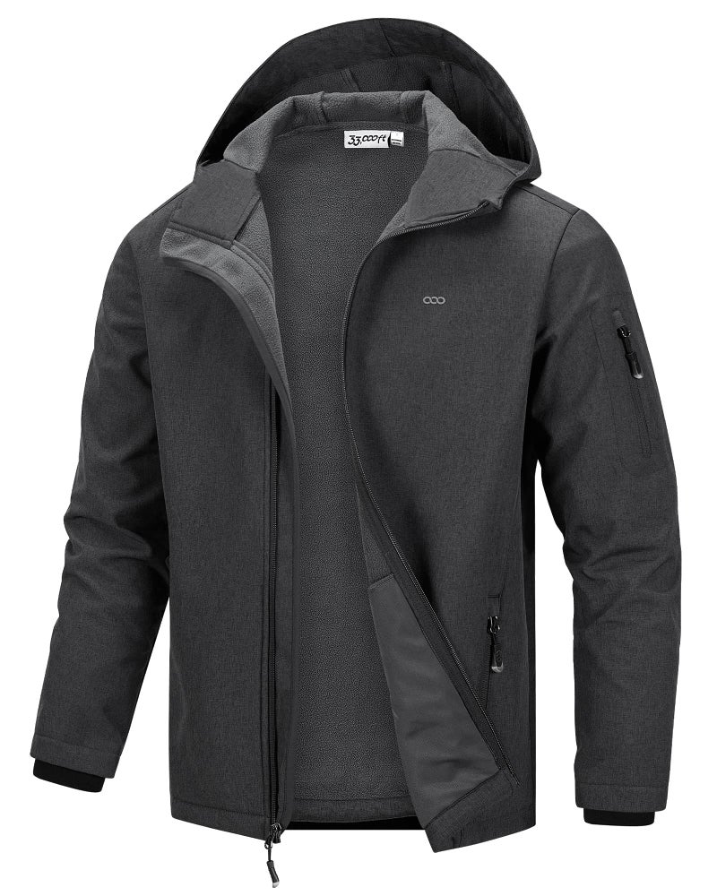 33,000ft Men's Hooded Softshell Jacket Waterproof Lightweight Insulated Windbreaker Fleece Lined Rain Shell Jacket - Image 1