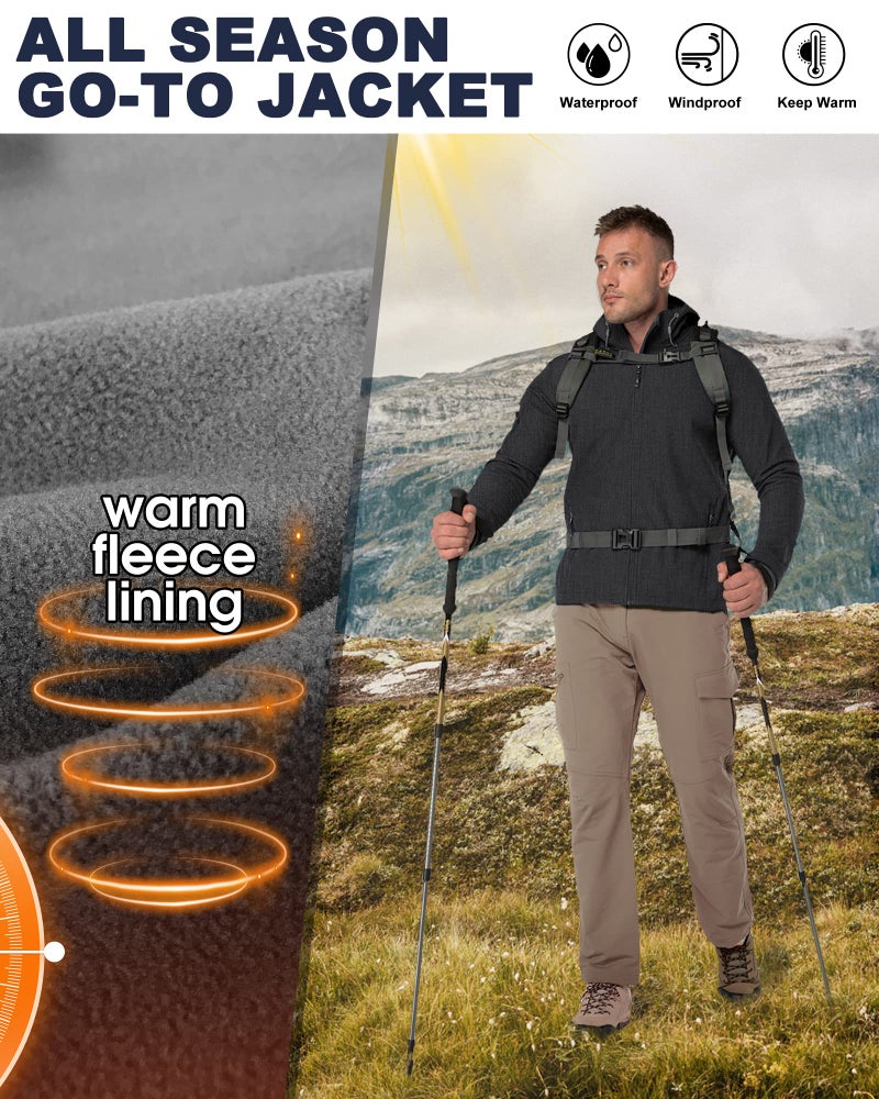 33,000ft Men's Hooded Softshell Jacket Waterproof Lightweight Insulated Windbreaker Fleece Lined Rain Shell Jacket - Image 4