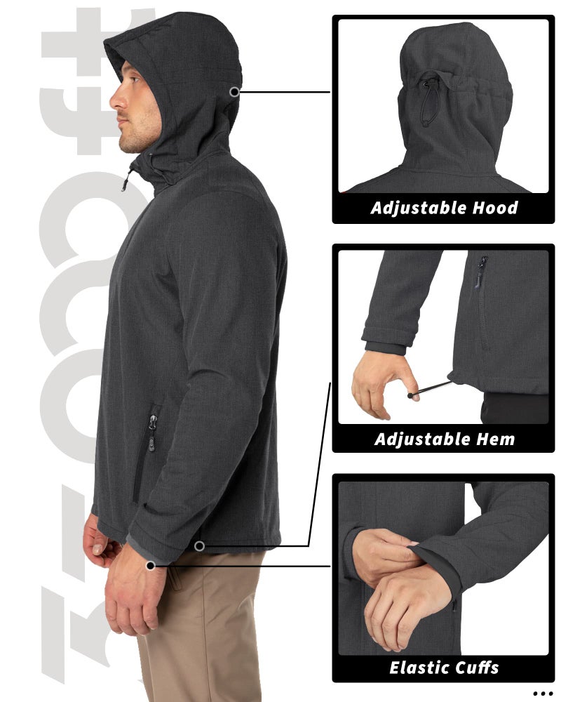 33,000ft Men's Hooded Softshell Jacket Waterproof Lightweight Insulated Windbreaker Fleece Lined Rain Shell Jacket - Image 5