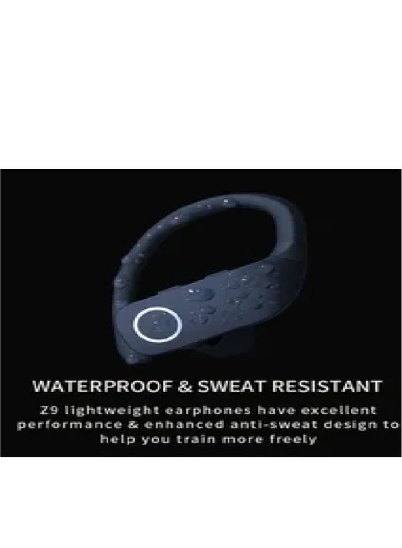 ارواق سماعات أذن Z9 رياضية لاسلكية تعمل بالبلوتوث مع خطاف للأذن ومقاومة للماء وسماعات أذن للجري واللياقة البدنية باللون الأحمر - Image 4