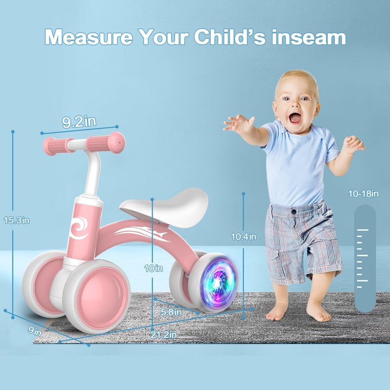 Gamfeiny Colorful Lighting Baby Balance Bike Toys for 1 Year Old Girl Gifts, 10-36 Month Toddler Balance Bike, No Pedal 4 Silence Wheels & Soft Seat Pre-School First Riding on Toys, 1st Birthday Gifts. - Image 2