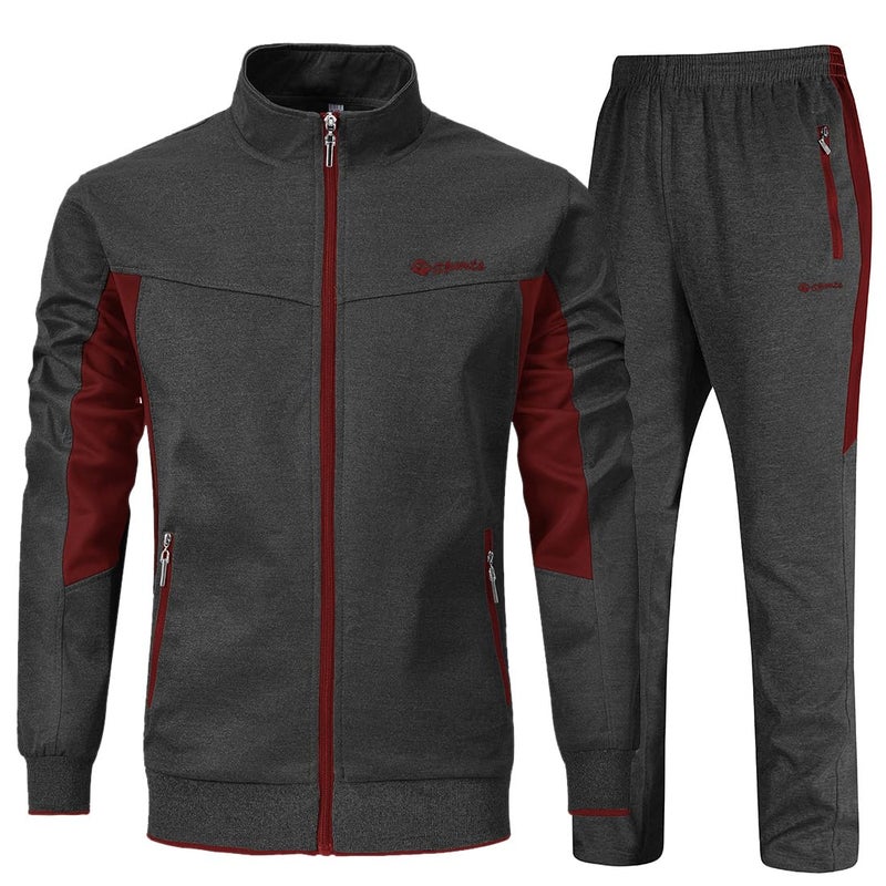 YSENTO Men's Tracksuits Sweat Track Suits Set 2 Piece Jogging Suits Warm Up Sweatsuits Outfits Grey M - Image 1