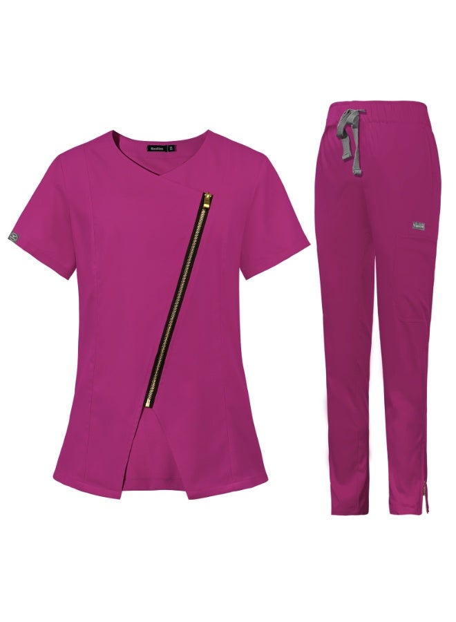 NIBEMINENT Women Medical Nurse Workwear Scrub Uniform Operating Room Tops and Pants Fashion Groomers Pet Veterinary Zipper Healthcare Sets - Image 1