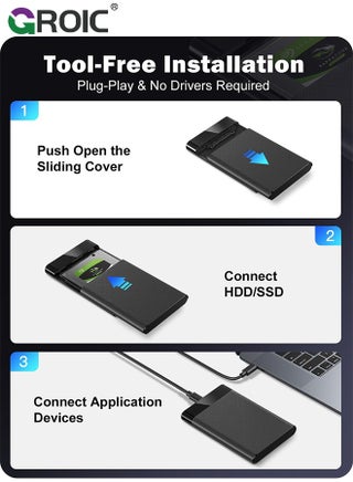 حاوية محرك أقراص ثابتة خارجي مقاس 2.5 بوصة، حافظة محرك أقراص ثابتة USB C 3.1 Gen 2 إلى SATA III بسرعة 6 جيجابت في الثانية خالية من الأدوات لمحرك أقراص صلبة SSD مقاس 7 مم/9.5 مم 2.5 بوصة مع UASP، متوافقة مع WD Toshiba Samsung PS4 Xbox - view 5