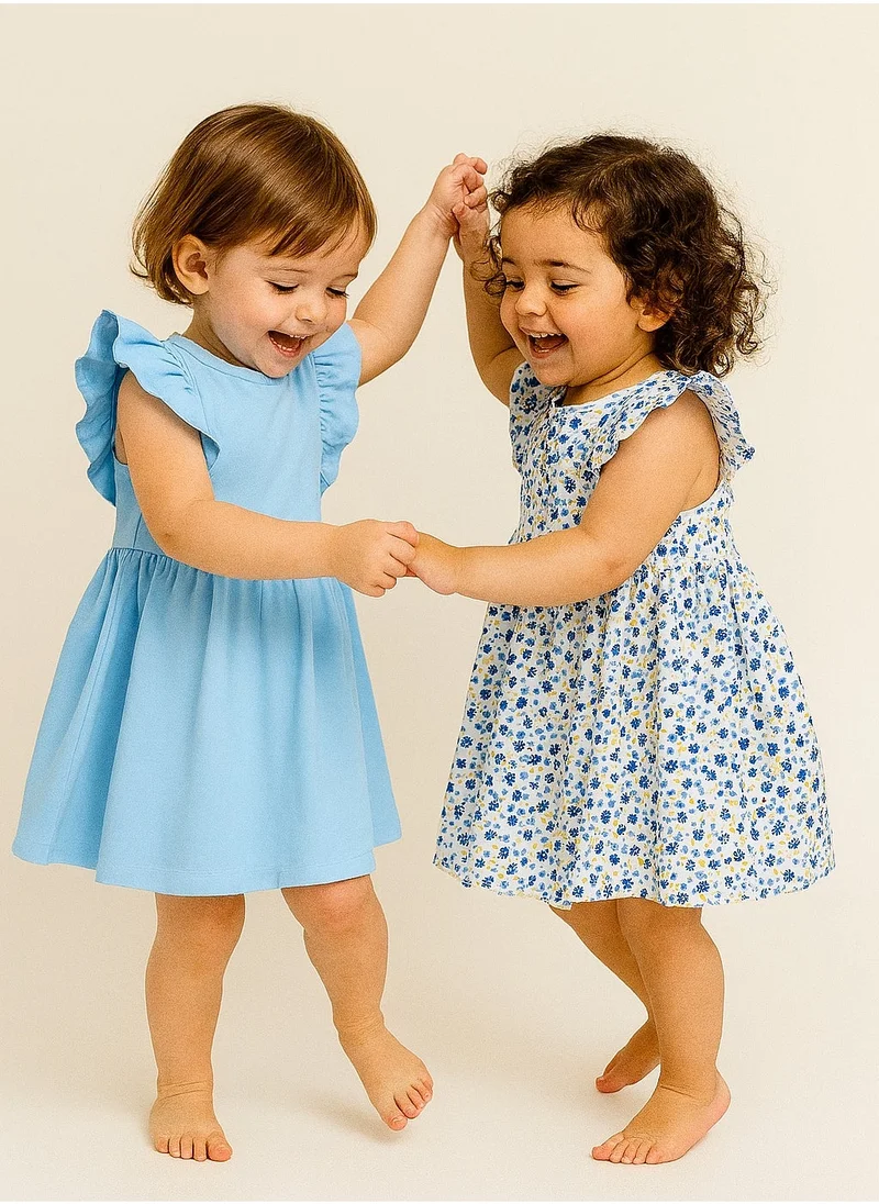 victor and jane Girls Summer A-Line Dress with Ruffles - Blue / Multicolur