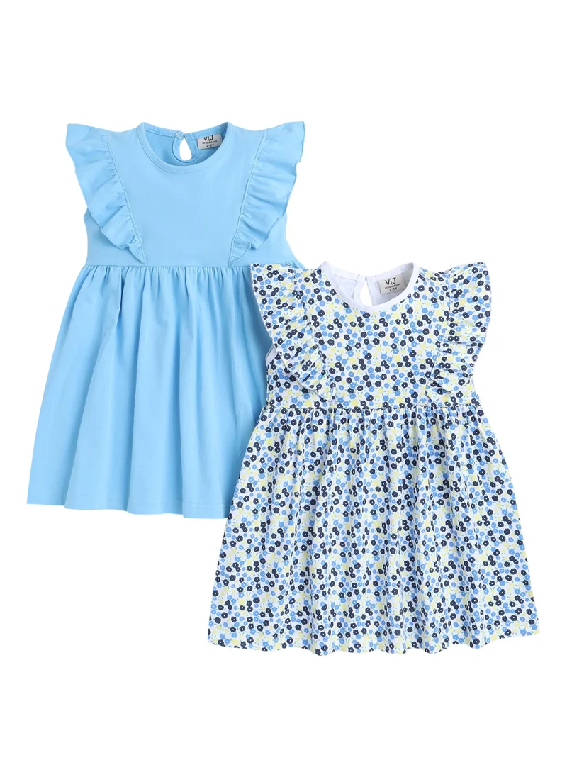 victor and jane Girls Summer A-Line Dress with Ruffles - Blue / Multicolur