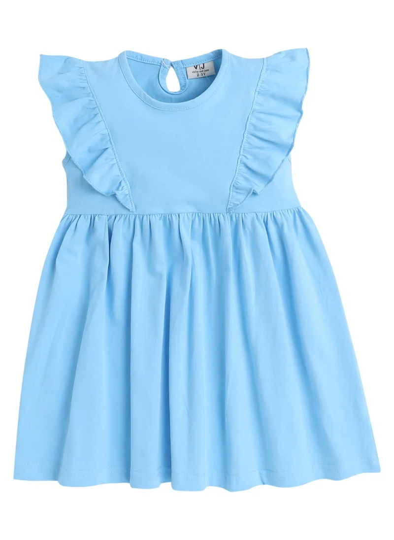 victor and jane Girls Summer A-Line Dress with Ruffles - Blue / Multicolur