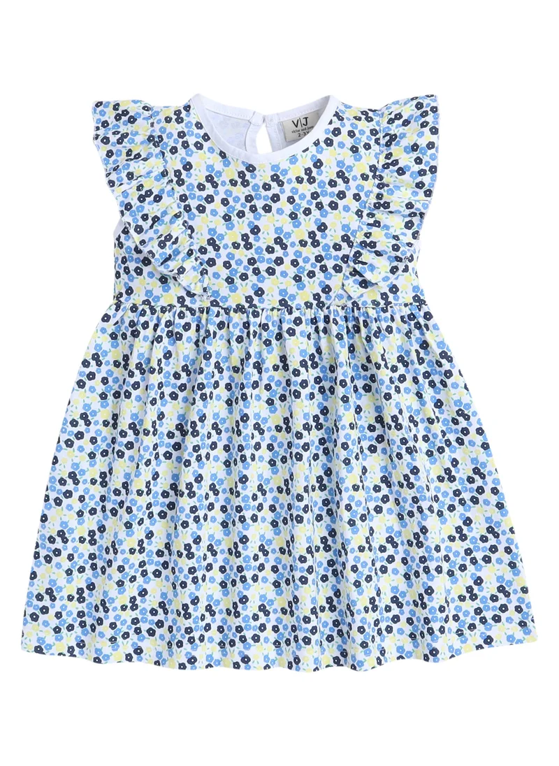 victor and jane Girls Summer A-Line Dress with Ruffles - Blue / Multicolur