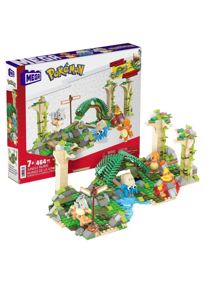 Mega Brands Mega Pokemon Action Figure Building Toy, Jungle Ruins with 464 Pieces, Motion and 3 Characters, Cubone Charmander Omanyte, Gift Idea for Kids  - Image 1