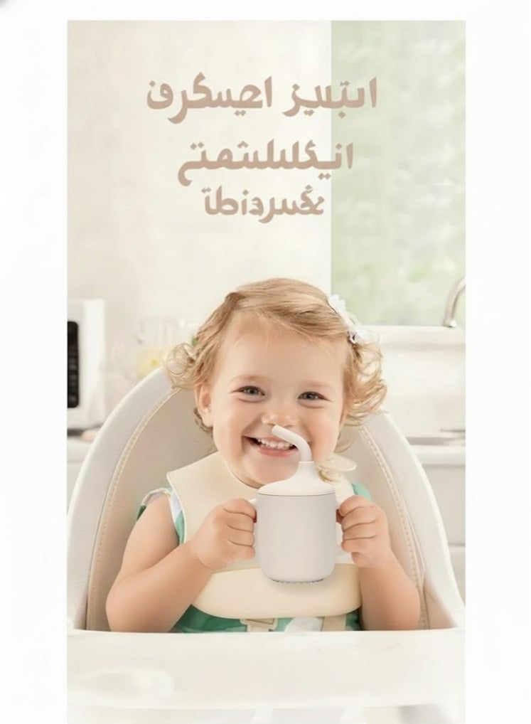 3-in-1 Silicone Baby Sippy Cup - Training Cup with Straw & Spout Lids, Anti-Spill BPA-Free Drinking Cup for Infants & Toddlers, Leakproof Travel Bottle for Milk/Juice/Water （Beige） - Image 4