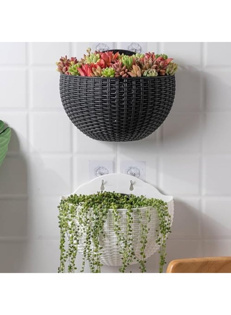 Barakah مجموعة من الأواني المعلقة بتصميم خوص مقلد، حوامل نباتات نصف دائرية مثبتة على الحائط، أواني زهور معلقة للحديقة لتزيين الشرفة، السياج، والفناء (بني طبيعي) - Image 5