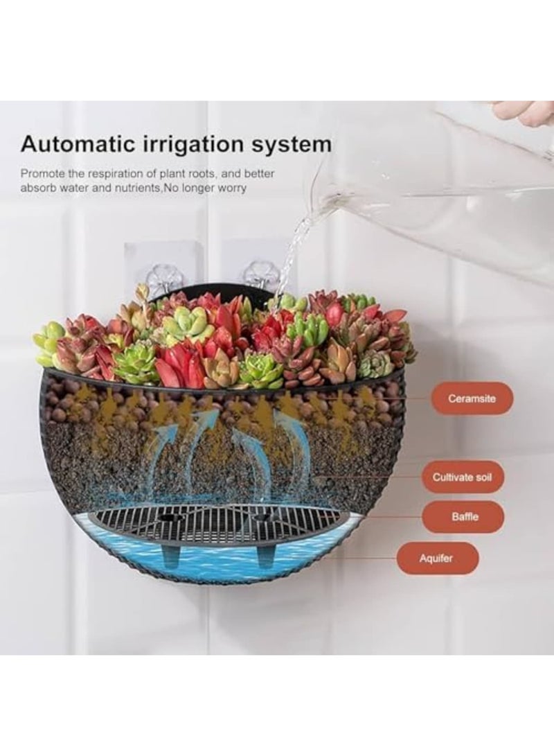 Barakah مجموعة من الأواني المعلقة بتصميم خوص مقلد، حوامل نباتات نصف دائرية مثبتة على الحائط، أواني زهور معلقة للحديقة لتزيين الشرفة، السياج، والفناء (بني طبيعي) - Image 3