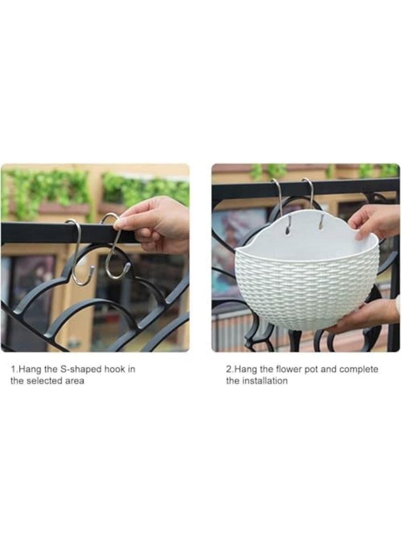 Barakah مجموعة من الأواني المعلقة بتصميم خوص مقلد، حوامل نباتات نصف دائرية مثبتة على الحائط، أواني زهور معلقة للحديقة لتزيين الشرفة، السياج، والفناء (بني طبيعي) - Image 2