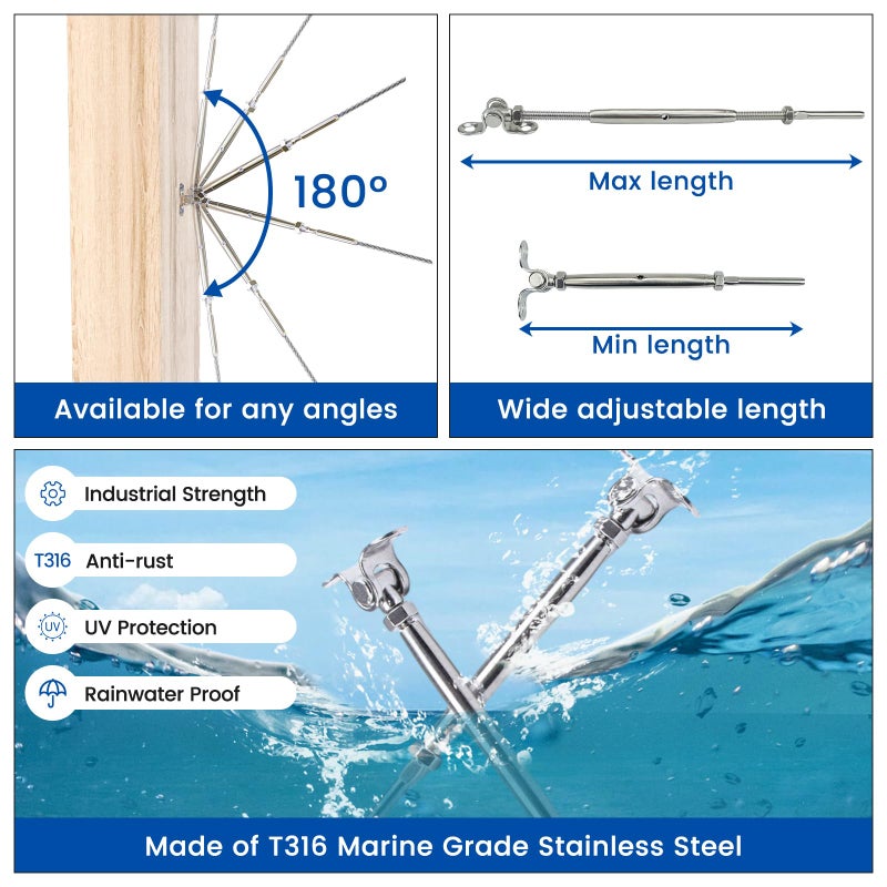 Muzata 10 Pairs 1/8" Cable Railing Hardware Kit Swage Toggle Turnbuckle for Wood Post T316 Stainless Steel Deck Cable Railing System Angle 180Â° Adjustable Stairs 20 Pack CK07 - Image 3