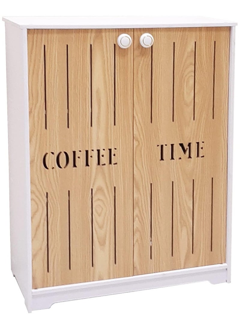 Generic Coffee Table for Living Room, Office, Kitchen Coffee Corner, Coffee Cabinet with Storage Spaces Surface for Coffee Machine and Accessories, Suitable for Living Room or Kitchen (White And Brown)  - Image 1