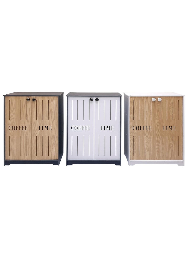 Generic Coffee Table for Living Room, Office, Kitchen Coffee Corner, Coffee Cabinet with Storage Spaces Surface for Coffee Machine and Accessories, Suitable for Living Room or Kitchen (White And Brown)  - Image 3