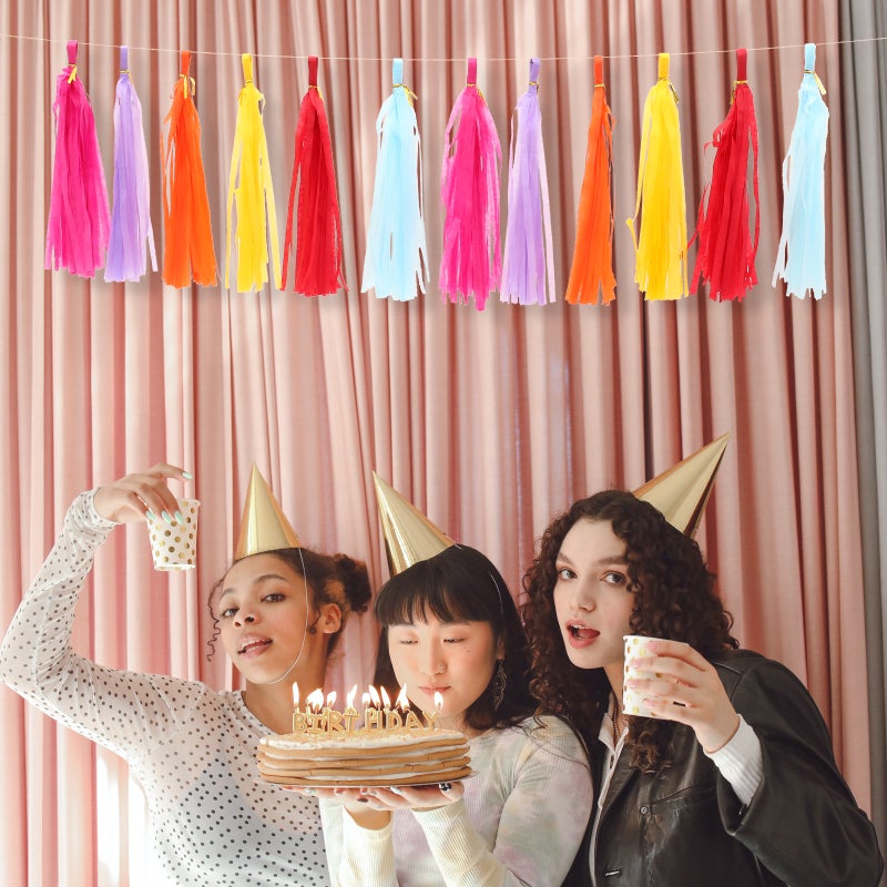 12pcs Hanging Paper Tassels Colorful Wall Background Paper Tassels DIY Pendants - Image 2