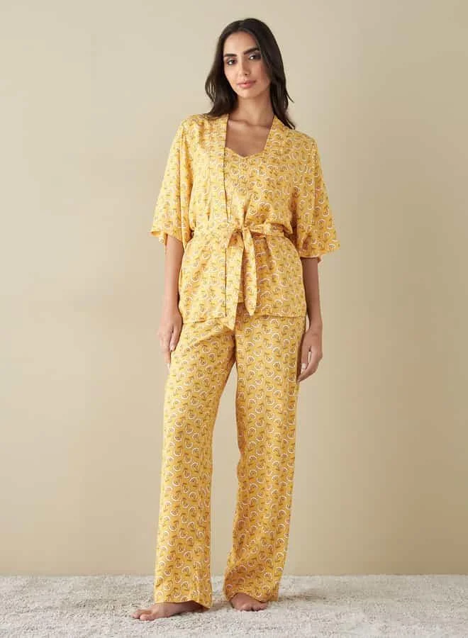 Splash FAV All-Over Floral Print Robe with Top and Pyjamas