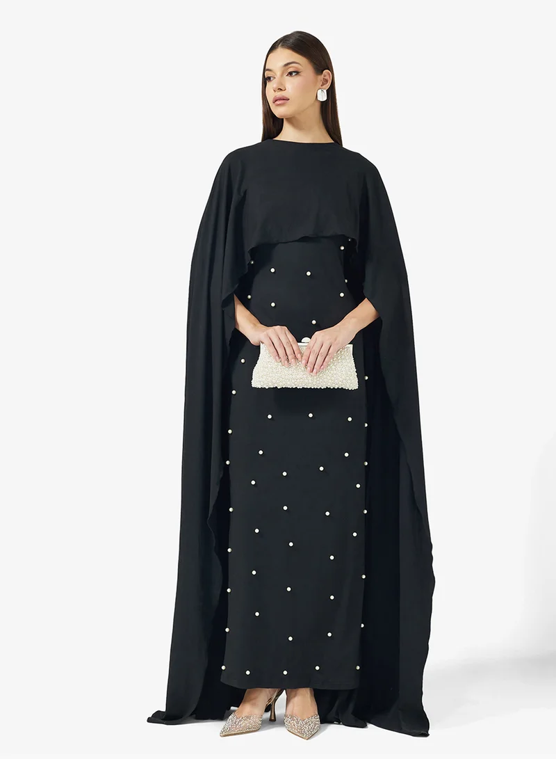 ELLA Cape Dress With Embellished Bodice