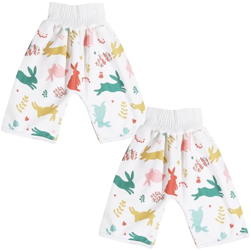 WELOMELO Waterproof Diaper Pants for Baby Kids, 2 Packs Absorbent Toddler Potty Training Pants Boys Girls Use Day Night (Rabbit L) - Image 1