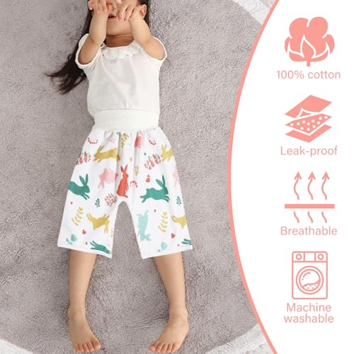 WELOMELO Waterproof Diaper Pants for Baby Kids, 2 Packs Absorbent Toddler Potty Training Pants Boys Girls Use Day Night (Rabbit L) - Image 2
