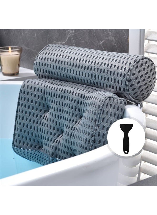 OMYSTYLE Bath Pillow Bathtub Pillow - Bath Pillows for Tub with Neck, Head, Shoulder and Back Support - 4D Air Mesh Spa Pillow for Bath - Extra Thick, Soft and Quick Dry | Gray - Image 1