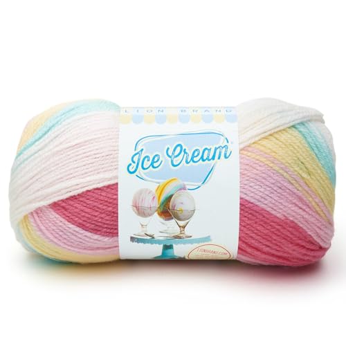 Lion Brand Yarn خيط ليوين براند 1 كرة خيط آيس كريم للأطفال توتي فريوتي 1182 قدم عبوة من 1