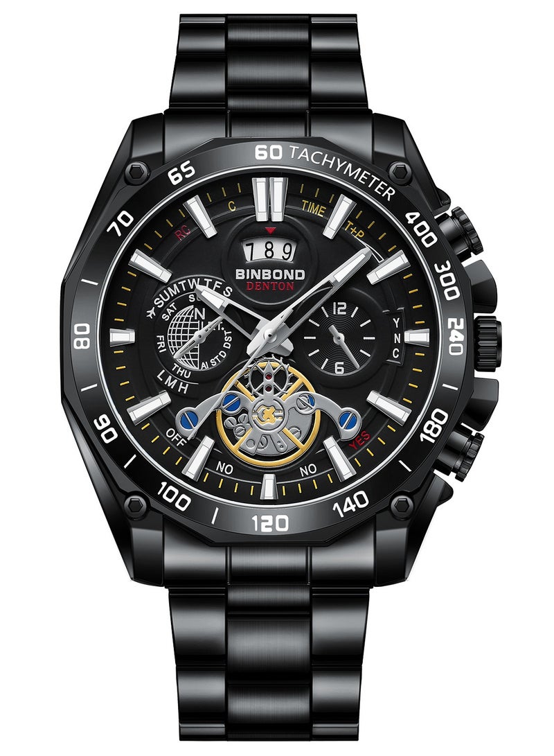 BINBOND Men's Watch Business Sports Trend Tourbillon Stainless Steel Belt Waterproof Calendar Fashion Quartz Wristwatches - Image 1