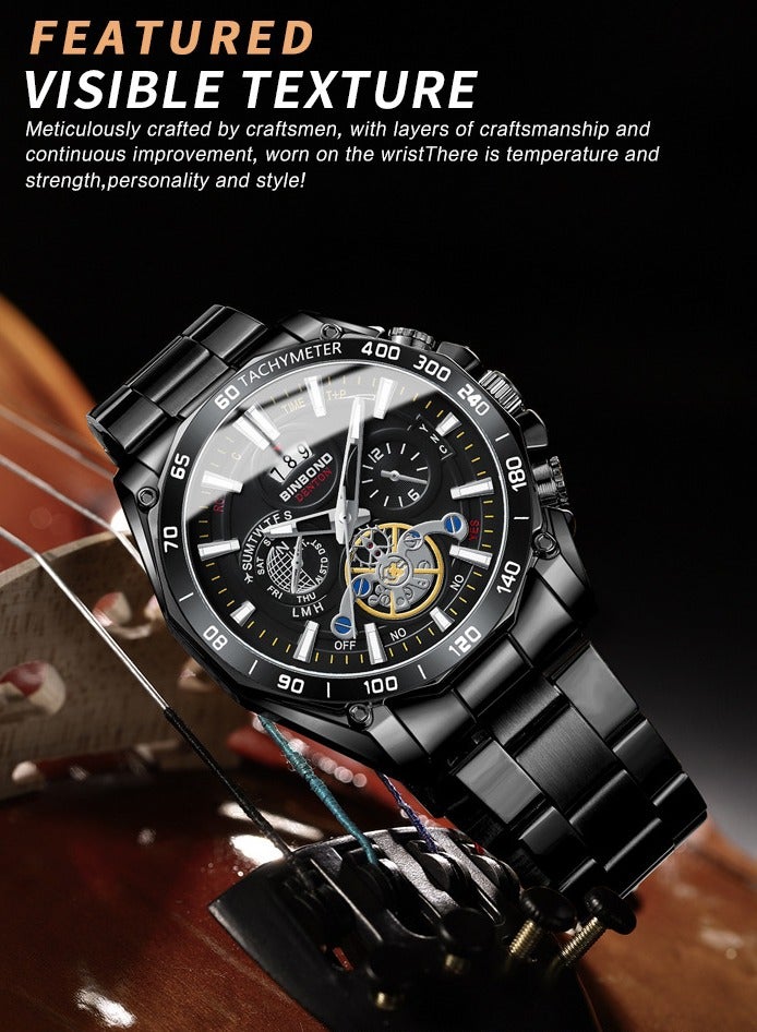 BINBOND Men's Watch Business Sports Trend Tourbillon Stainless Steel Belt Waterproof Calendar Fashion Quartz Wristwatches - Image 2