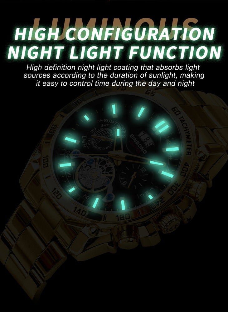 BINBOND Men's Watch Business Sports Trend Tourbillon Stainless Steel Belt Waterproof Calendar Fashion Quartz Wristwatches - Image 3