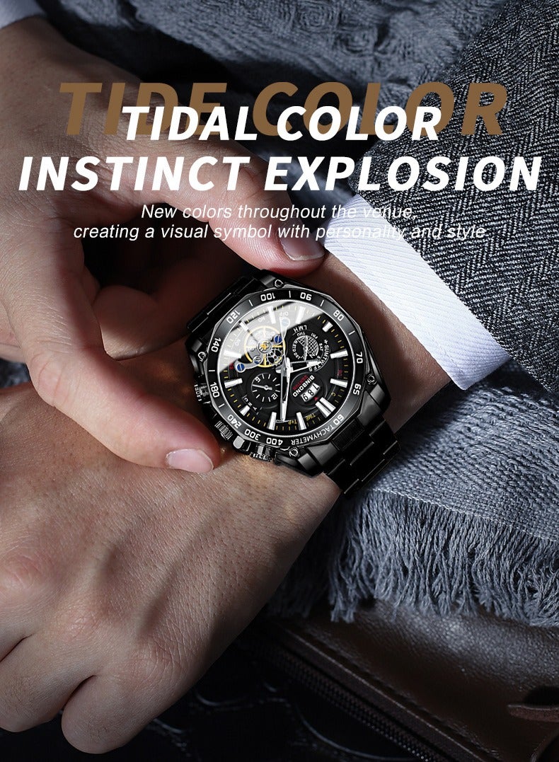 BINBOND Men's Watch Business Sports Trend Tourbillon Stainless Steel Belt Waterproof Calendar Fashion Quartz Wristwatches - Image 4
