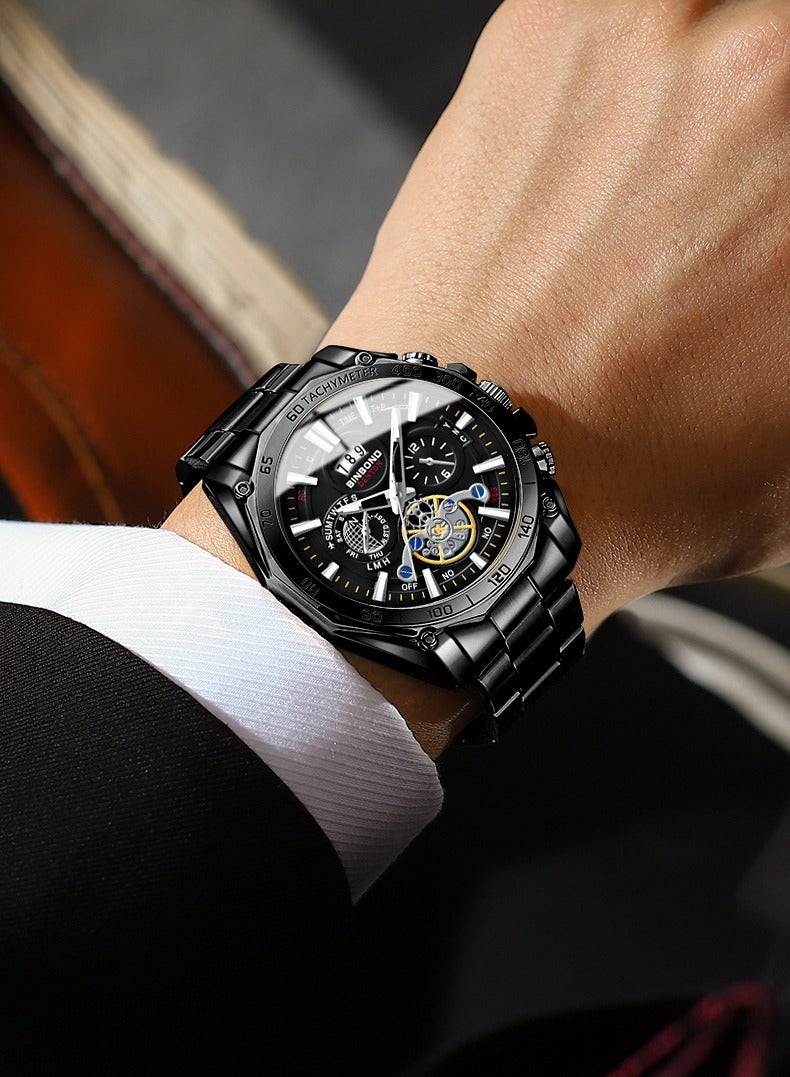 BINBOND Men's Watch Business Sports Trend Tourbillon Stainless Steel Belt Waterproof Calendar Fashion Quartz Wristwatches - Image 5