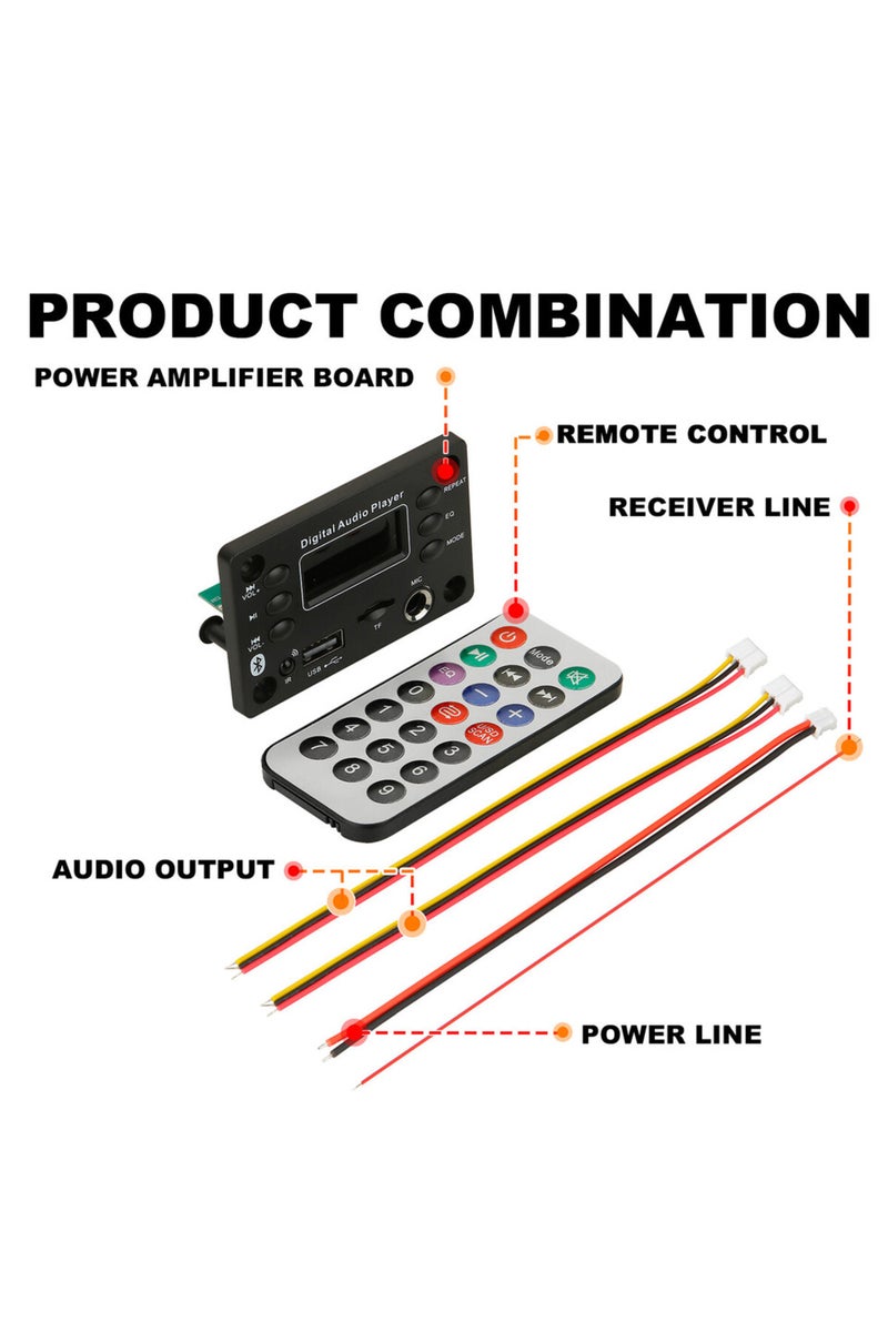 black DC 12V Bluetooth 5.0 MP3 WMA WAV APE Decoder Board Hands-free Car Audio Microphone USB TF FM
