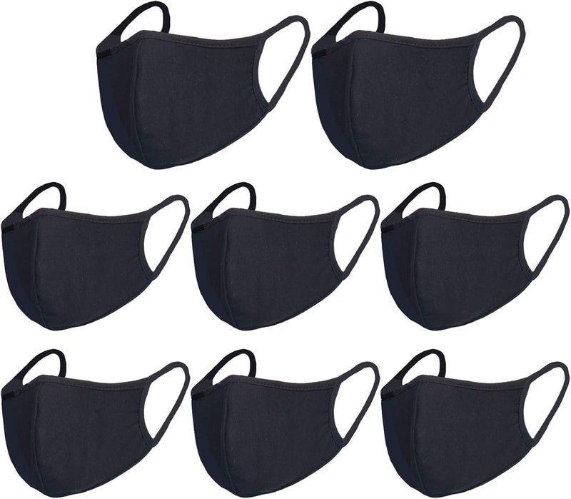 BeatBasic Pack 8 Black Dust Mouth Mask - All Cotton Covering - Reusable Cloth Comfy Breathable Material Black Pack 8pcs - Image 1
