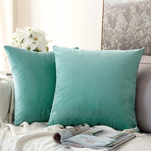 Khooti Velvet Cushion Cover, 16x16 | Teal Green | Pack of 2 | Solid Plain Soft & Smooth, Decorative Cushion Covers for Living Room, Bedroom, Couches, Chairs, Sofas, Beds & Home Decor - Image 1