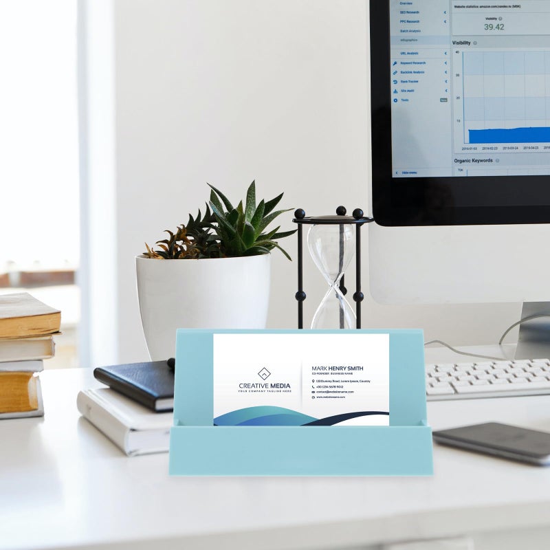 حامل بطاقة العمل البلاستيكي الأزرق البحري وصندوق التخزين المكتبي مجموعة من 2 مع قاعدة مستقرة - Image 5
