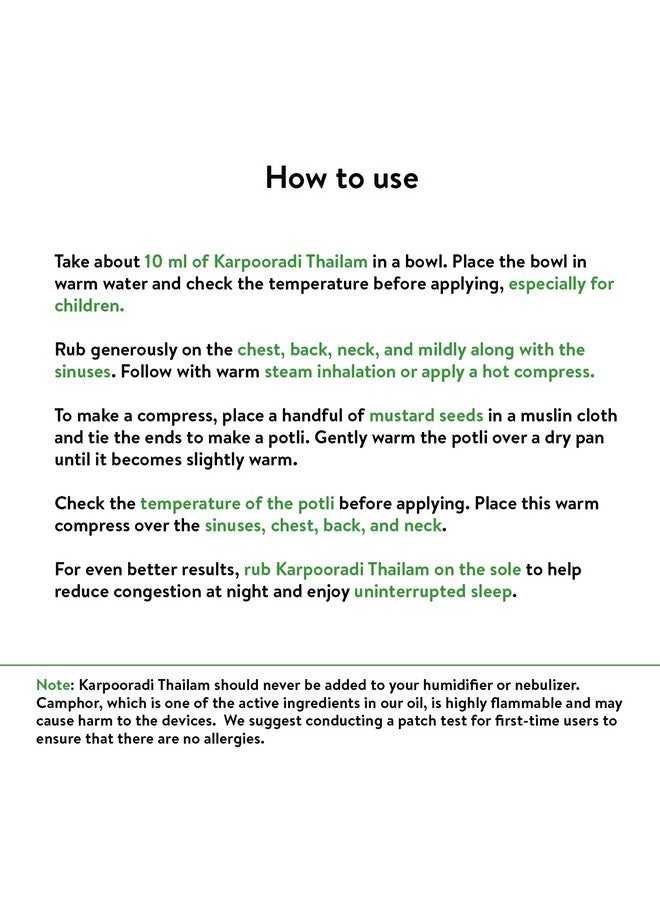 كيرلا ايورفيدا زيت فرك الصدر من كاربورادي ثايلام 200 مل | زيت عشبي للسعال ونزلات البرد | لتسهيل التنفس | تخفيف الاحتقان بشكل طبيعي | مع الكابورا والأجمودا وزيت جوز الهند | - Image 4