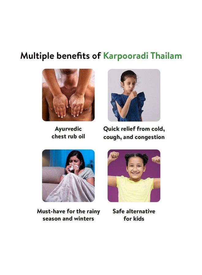 كيرلا ايورفيدا زيت فرك الصدر من كاربورادي ثايلام 200 مل | زيت عشبي للسعال ونزلات البرد | لتسهيل التنفس | تخفيف الاحتقان بشكل طبيعي | مع الكابورا والأجمودا وزيت جوز الهند | - Image 3