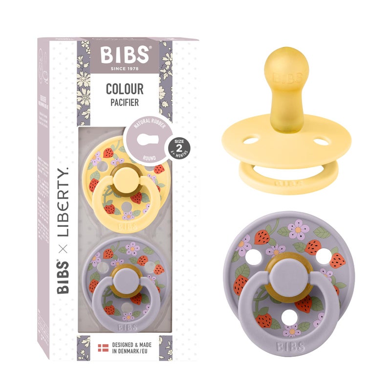 BIBS Colour Liberty Soother 2-Pack, BPA Free Dummy Pacifier, Round Nipple. Natural Rubber Latex, Made in Denmark, Size 2 (6-18 Months), Strawberries and Cream Pale Butter Mix - Image 1