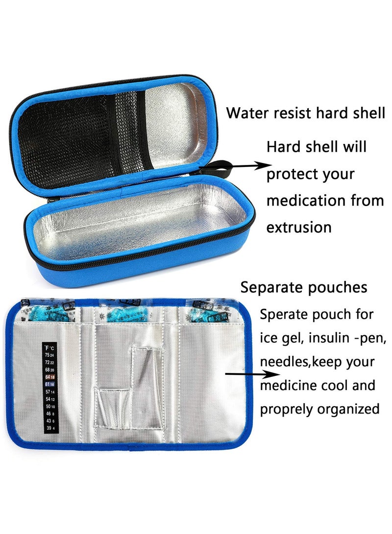 SYOSI Insulin Portable Cooler Case, with Temperature Display EVA Hardshell Waterproof Medical Supplies, Handy Medication Insulated Diabetic Carrying Cooling Bag, for The Diabetic with 3 Ice Packs (Blue) - Image 3