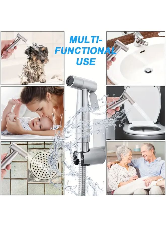 Stainless Steel Handheld Bidet Spray Gun Set G1 2 Interface For Toilet Kitchen Sink Pet Washing Silvery - Image 5