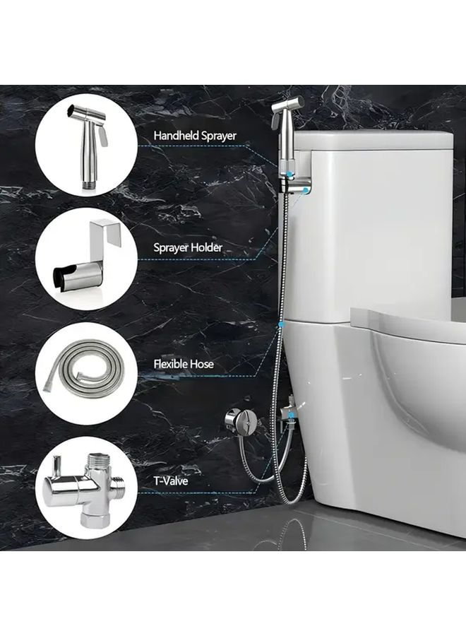 Stainless Steel Handheld Bidet Spray Gun Set G1 2 Interface For Toilet Kitchen Sink Pet Washing Silvery - Image 4