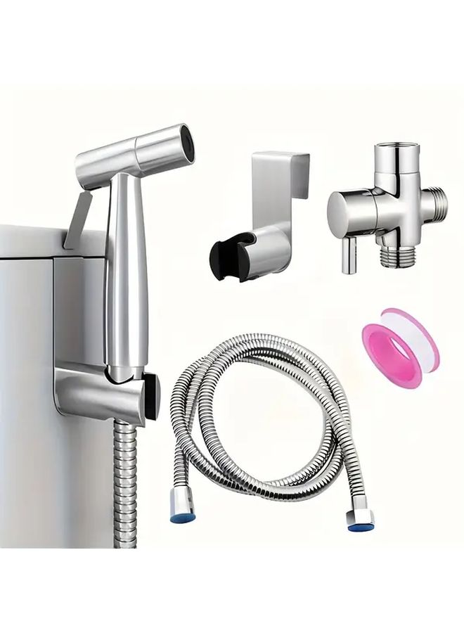 Stainless Steel Handheld Bidet Spray Gun Set G1 2 Interface For Toilet Kitchen Sink Pet Washing Silvery - Image 2