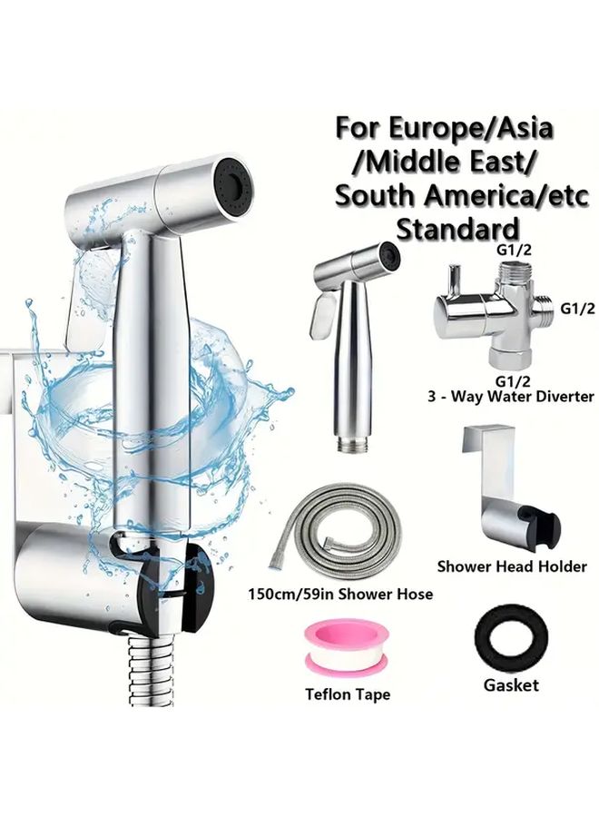 Stainless Steel Handheld Bidet Spray Gun Set G1 2 Interface For Toilet Kitchen Sink Pet Washing Silvery - Image 1