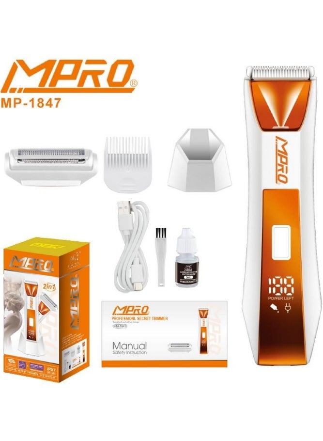 MPRO Waterproof Shaver, Digital Display, Rechargeable, 2-in-1 Professional Shaving Kit for Body and Sensitive Areas - Image 2