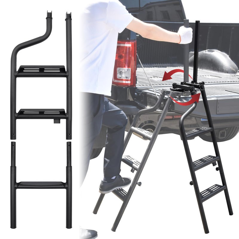 POKIAUTO 42 Foldable and 360 Rotatable Tailgate Ladder with Handrail for Pickup Truck Universal Folding Tailgate Step Ladder wGrab Handle for Pickup Truck Accessories