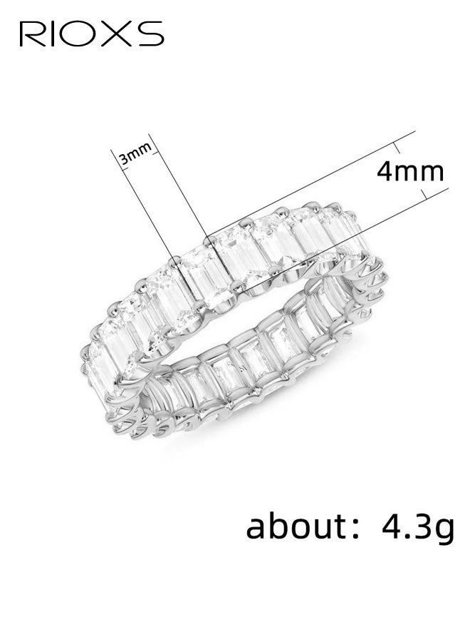 RIOXS Womens Silver Plated Cubic Zirconia Stacking Band Ring, Eternity Wedding Band for Anniversary Birthday Party - Image 2
